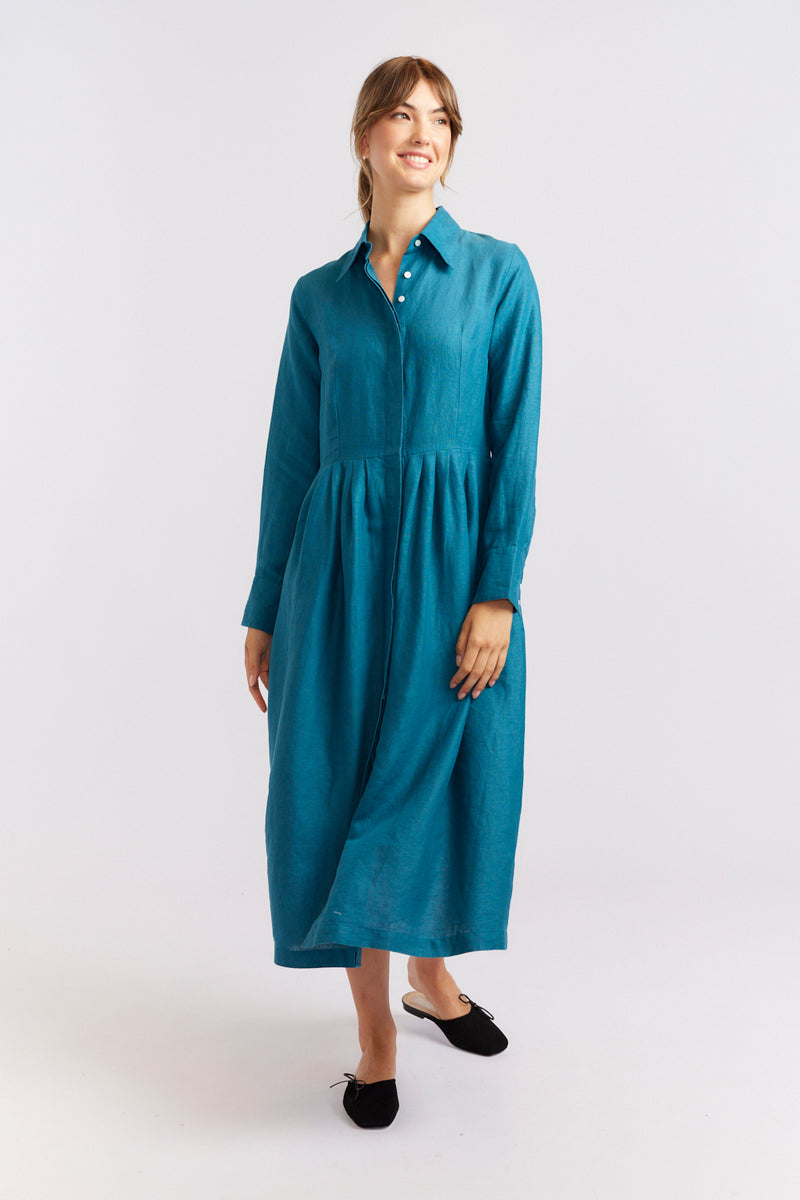 alessandra juniper dress linen kingfisher