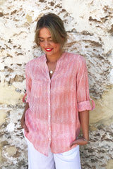 ivy & isabel - caprice shirt - tangerine pinstripe