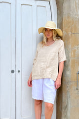 haris cotton bls-4077 linen s/s blouse beach sand