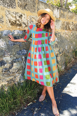 Ivy & Isabel mia dress sage green block print