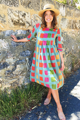 Ivy & Isabel mia dress sage green block print