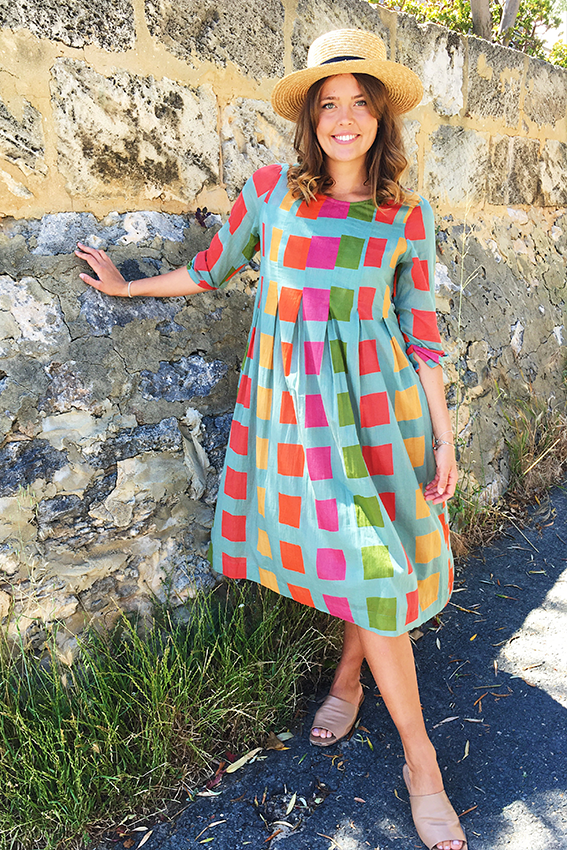 Ivy & Isabel mia dress sage green block print