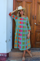 Ivy & Isabel mia dress sage green block print