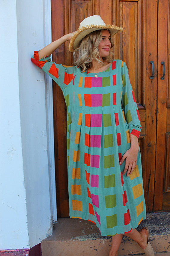 Ivy & Isabel mia dress sage green block print
